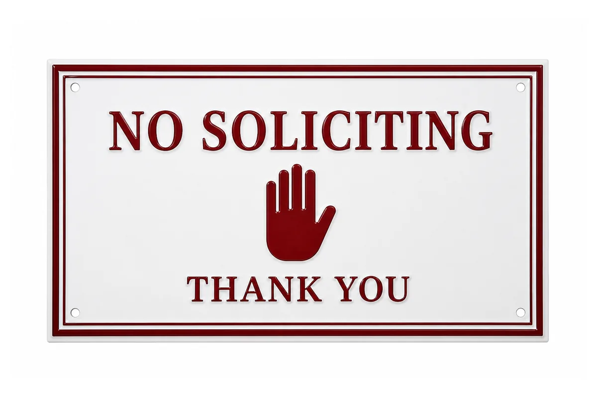No Soliciting Thank You kabartmalı metal tabela